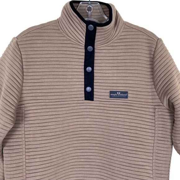 Simply Southern Mocha Ribbed Pullover Sweater Snap Collar Casual Comfy Sz S - Picture 4 of 16